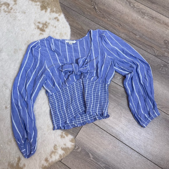 American Eagle Outfitters Tops - American Eagle smocked blue striped blouse